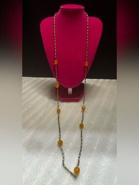 J. Crew Long Gold-Tone Chain Necklace with Amber Beads